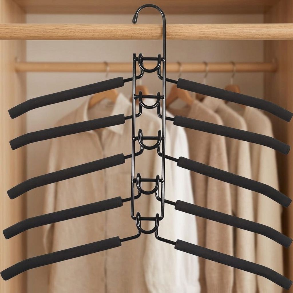 Sustainable Living Spaces - 5-in-1 Space-Saving Folding Pants Rack Hanger